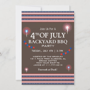 BBQ & Firework 4th of July Independence Day Party Invitation