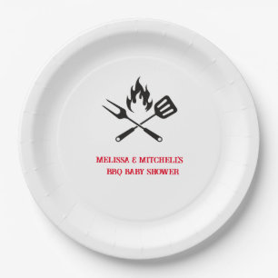 BBQ fork spoon outdoor couples baby shower Paper Plate