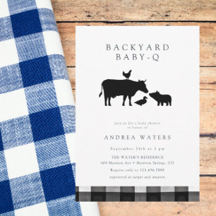 BBQ   Gingham Black   Rustic Baby Shower Invitation
