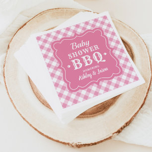 BBQ Gingham Plaid Napkins Pink and White