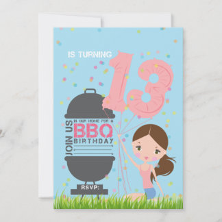 BBQ Girl 13th Birthday Invitation
