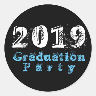 BBQ Graduation Party - Blk BG Typography Classic Round Sticker