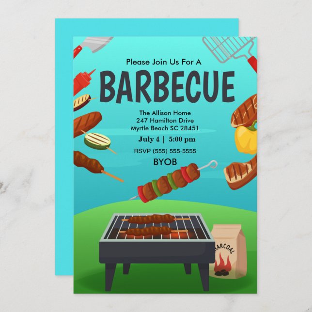  BBQ Grill  Cookout  Summer  Party Invitation (Front/Back)