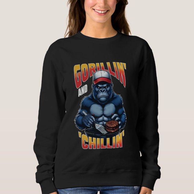 BBQ Grill Funny Gorilla Summer Dad Father's Day Sweatshirt (Front)