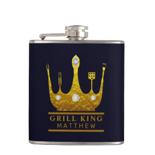 BBQ Grill King Crown Navy Make Your Own  Hip Flask