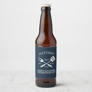 BBQ Grill Master Personalized Best Dad Father's Beer Bottle Label