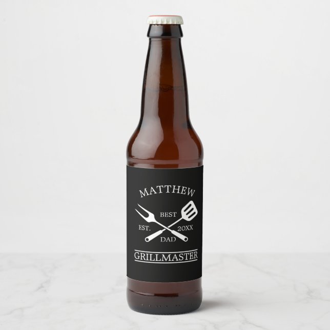  BBQ Grill Master Personalized Best Dad Father's   Beer Bottle Label (Front)