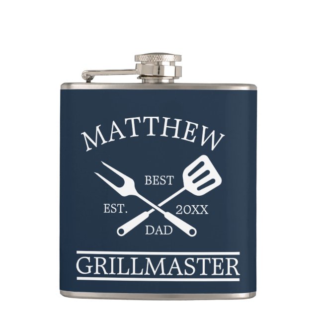  BBQ Grill Master Personalized Best Dad Father's   Hip Flask (Front)