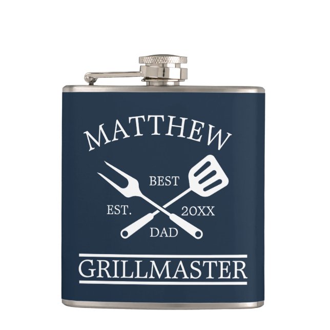  BBQ Grill Master Personalized Best Dad Father's   Hip Flask (Front)
