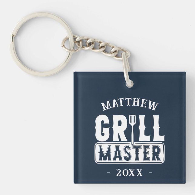  BBQ Grill Master Personalized Best Dad Father's   Keychain (Front)
