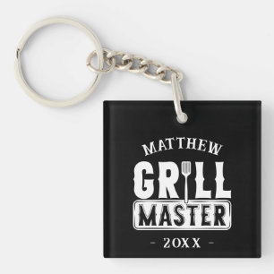 BBQ Grill Master Personalized Best Dad Father's Keychain