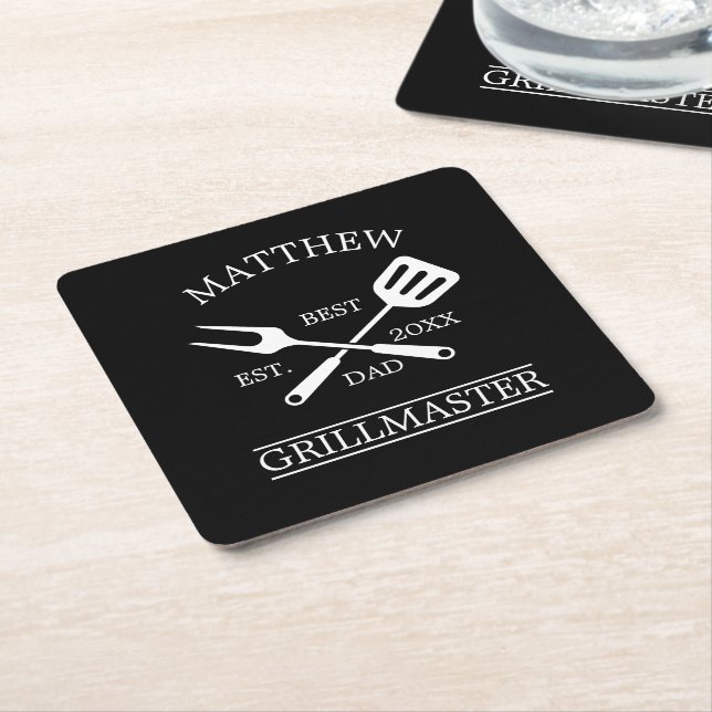  BBQ Grill Master Personalized Best Dad Father's   Square Paper Coaster (Angled)