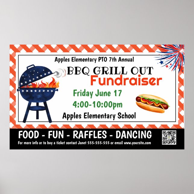 BBQ GRILL out Fundraiser PTO PTA Church Banner Poster (Front)