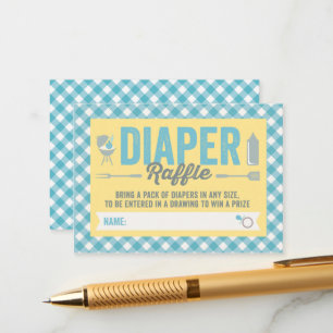 BBQ Icons Blue Checks Diaper Raffle Ticket Card