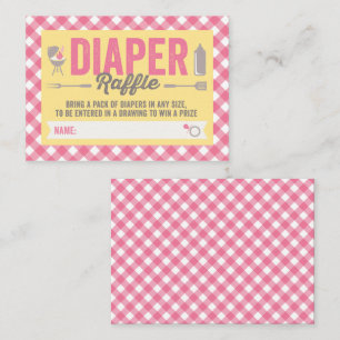 BBQ Icons Pink Checks Diaper Raffle Ticket Card
