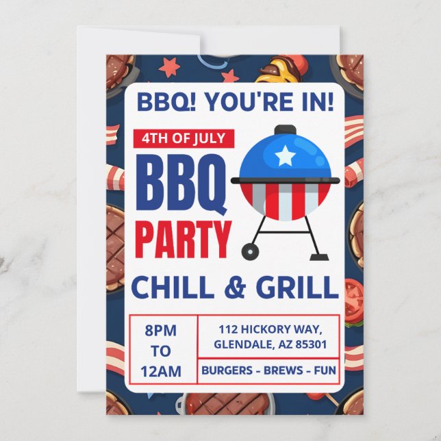 bbq invitation cards family reunion 4th of july (Front)