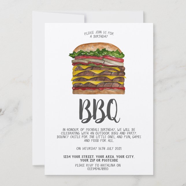 BBQ invitation hamburger géant (Devant)