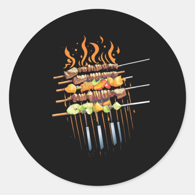 Bbq Kebyb Grill Meat Skewers Byrbeque Outdoor Gril Classic Round Sticker (Front)