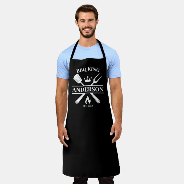 BBQ King Barbecue Personalized  Apron (Worn)