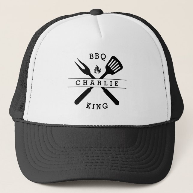 BBQ King | Father's Day Men Gift Personalized Name Trucker Hat (Front)
