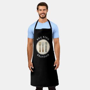 BBQ King Grilling Tools Emblem Dad Name Apron