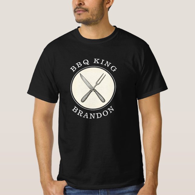 BBQ King Knife & Fork Grill Dad Name T-Shirt (Front)