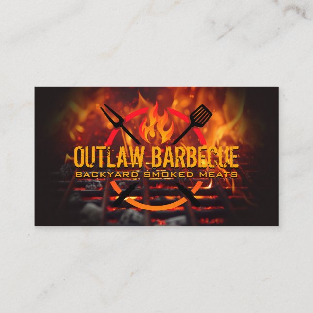 BBQ Logo | Fire Grill and Charcoal Business Card (Front)