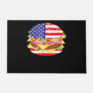 BBQ Lovers   Hamburger USA Flag 4th Of July BBQ Doormat