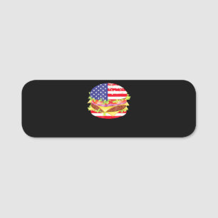 BBQ Lovers   Hamburger USA Flag 4th Of July BBQ Name Tag