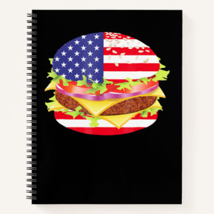 BBQ Lovers Hamburger USA Flag 4th Of July BBQ Notebook