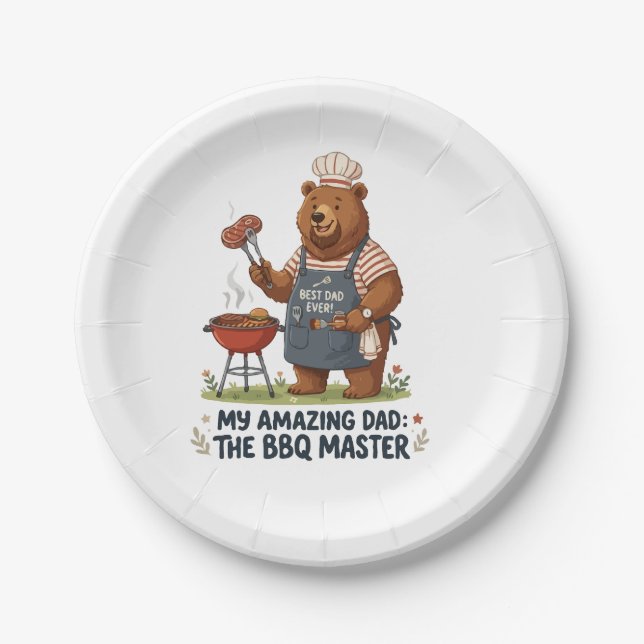 BBQ Master Bear Dad Design Paper Plate (Front)