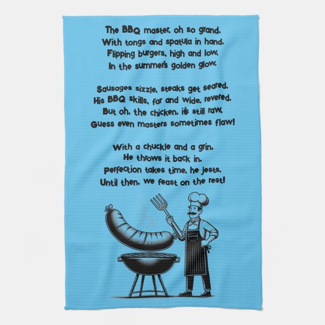 BBQ Master’s Humorous Poem  Kitchen Towel (Vertical)