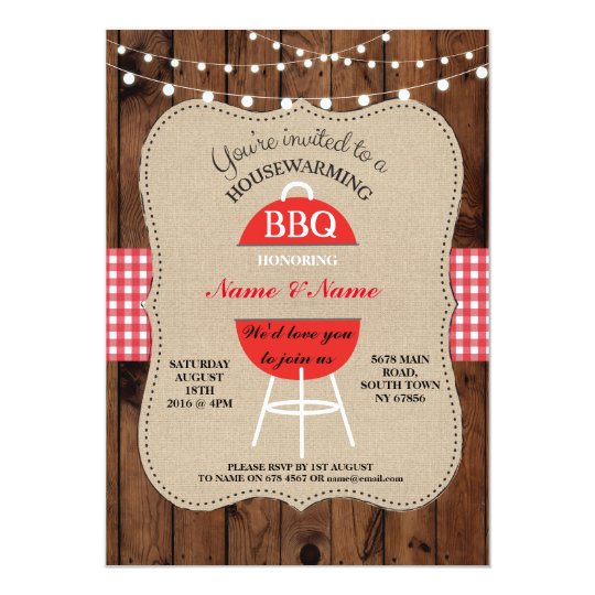 BBQ New Home Sweet HouseWarming Rustic Wood Invite