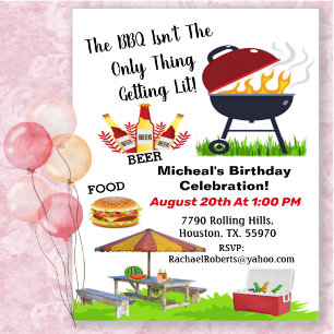 BBQ Not Only Thing Getting Lit Birthday Invitatio Invitation