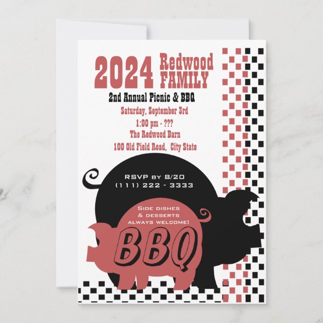 BBQ or Pig Roast Chequered Invitation (Front)