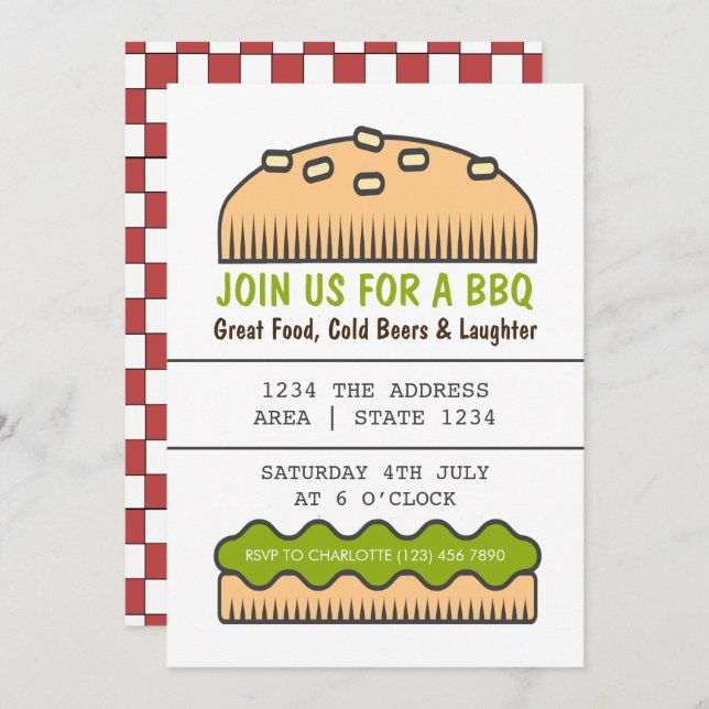 BBQ Party Big Burger Bun Invitation (Front/Back)