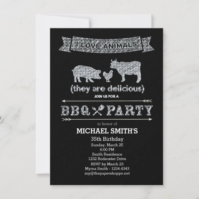 BBQ Party Chalkboard Style Invitation (Front)