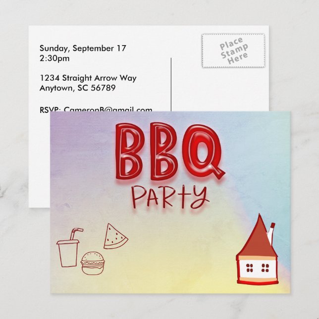 BBQ Party Customizable Invitation Postcard (Front/Back)