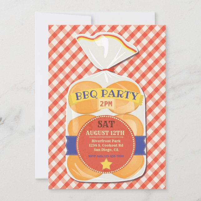 BBQ Party Hamburger Buns Invitation (Front)