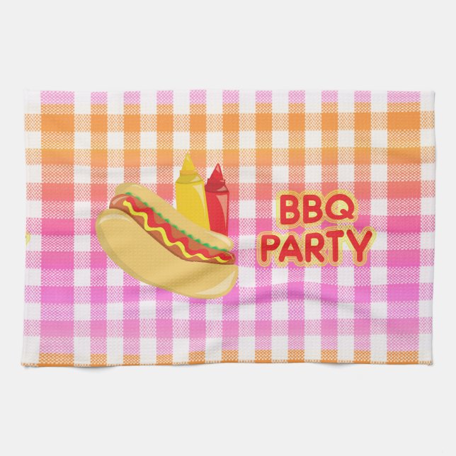 BBQ Party Hot Dog with Condiments Kitchen Towel (Horizontal)