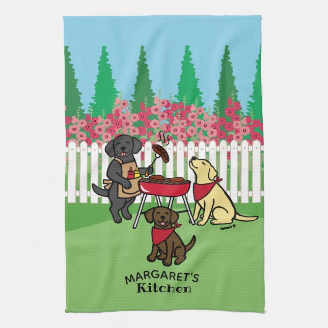 BBQ Party Labradors Hollyhock Kitchen Towel (Vertical)