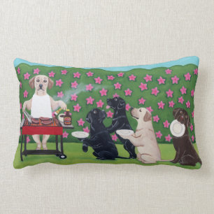 BBQ Party Labradors in the Azalea Garden Lumbar Pillow