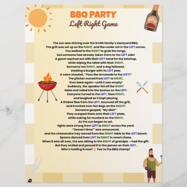BBQ Party Left Right Game – Funny Summer Pass-the- Letterhead (Front)