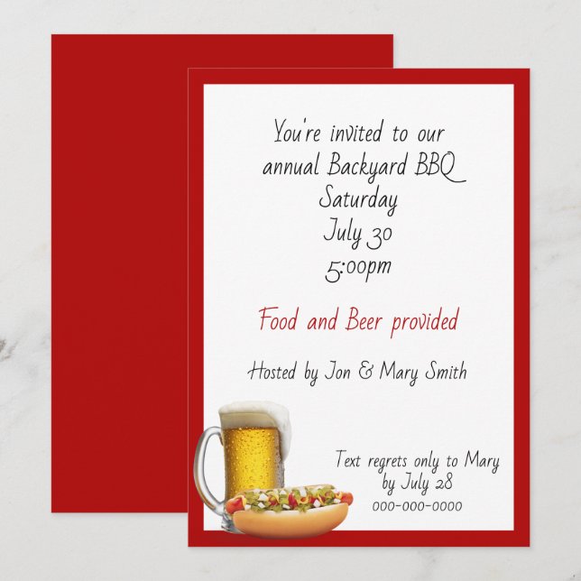 BBQ Party with Beer And Hotdogs Invitation (Front/Back)