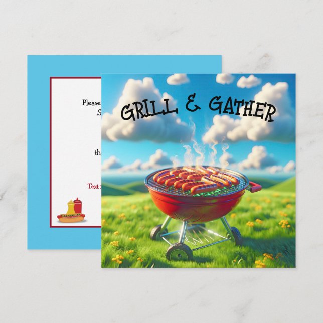BBQ Party With Grilling Hot Dogs Invitation (Front/Back)