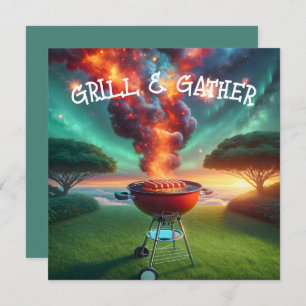 BBQ Party With Smoking Grill Invitation