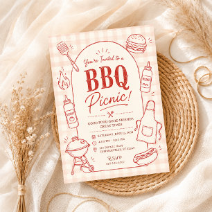 BBQ Picnic Retro Cookout Backyard Party Summer Invitation