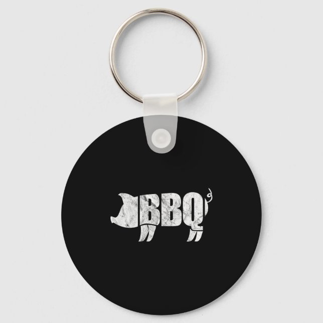 Bbq pig funny barbeque pork meat grill chef keychain (Front)