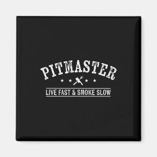 Bbq Pitmaster With Meat Fork And Cleaver Grilling  Magnet
