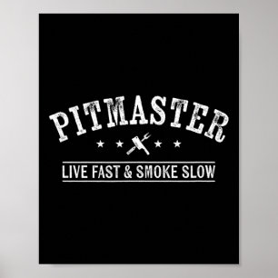 Bbq Pitmaster With Meat Fork And Cleaver Grilling  Poster